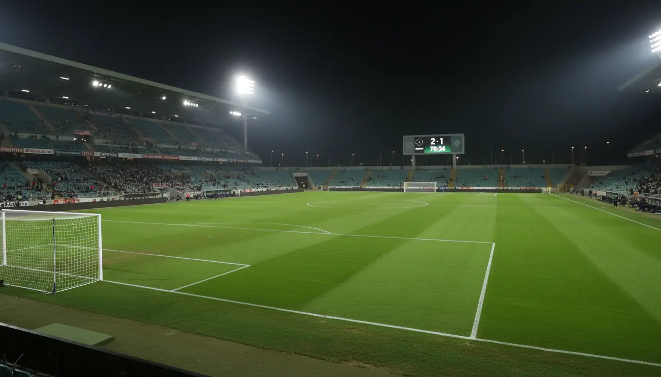 Estadio de fútbol con marcador mostrando resultado de partido para apuestas 1X2