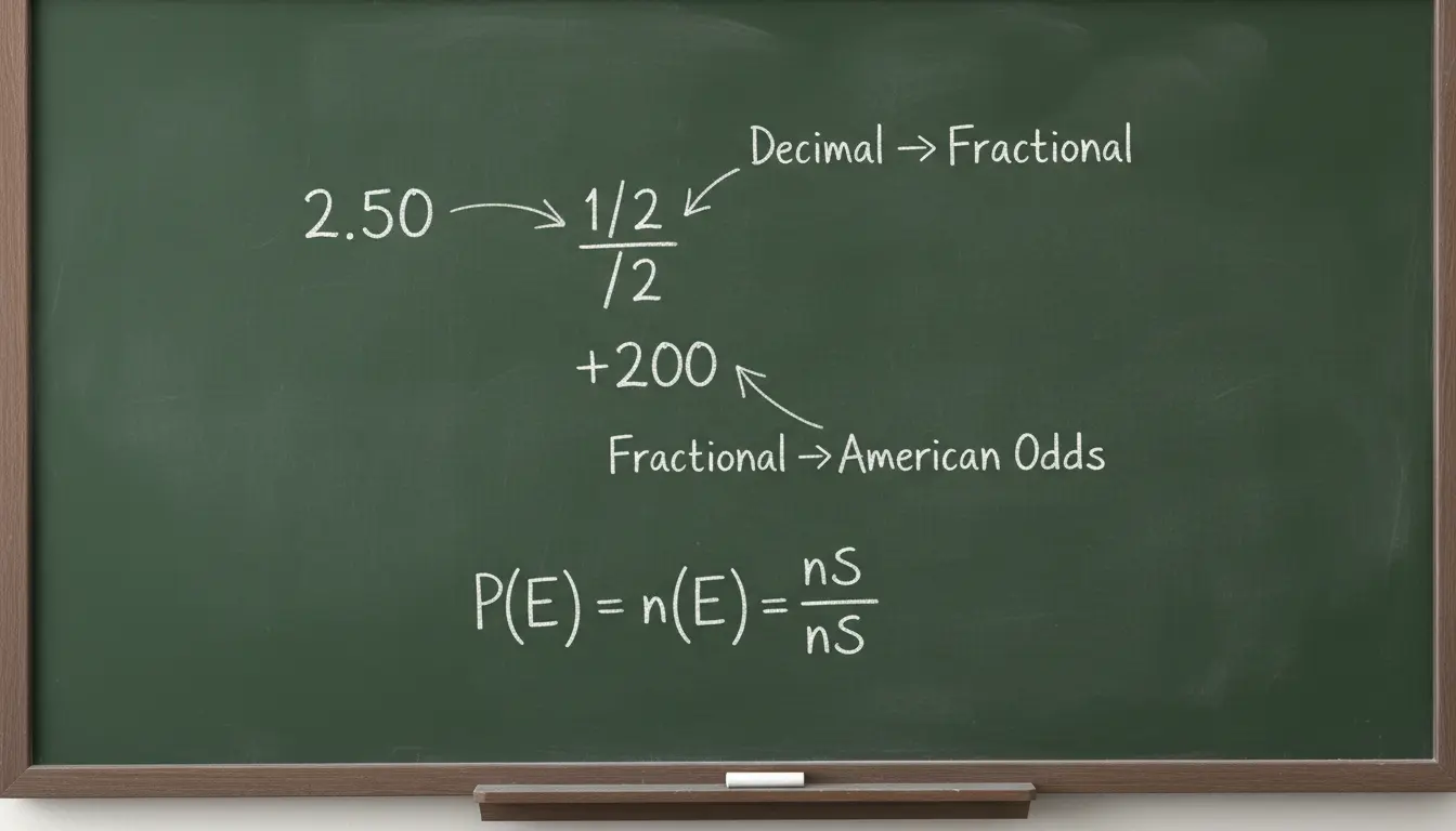 Pizarra con números y fórmulas de probabilidad escritas con tiza blanca