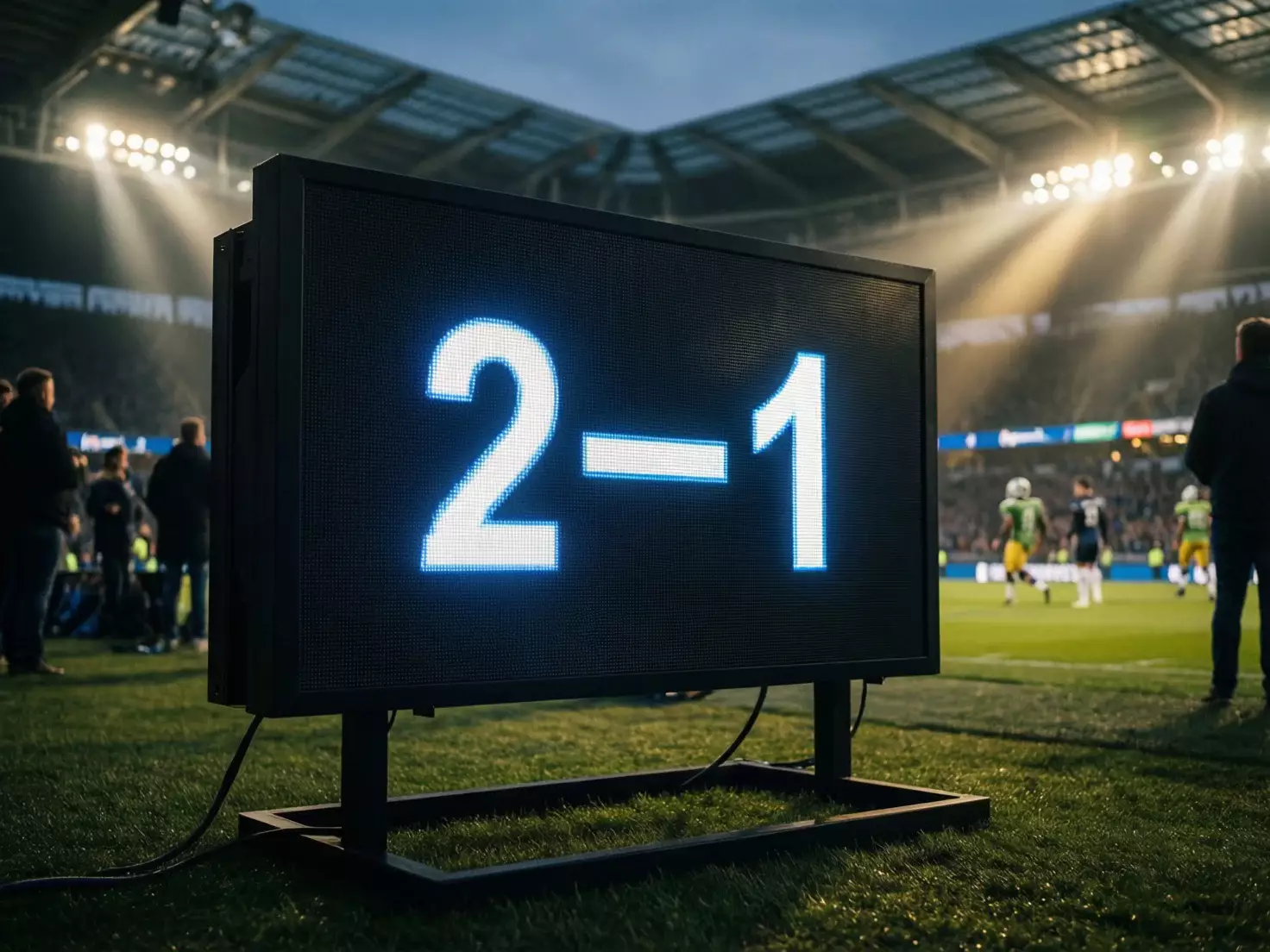 Marcador electrónico de estadio mostrando resultado de partido