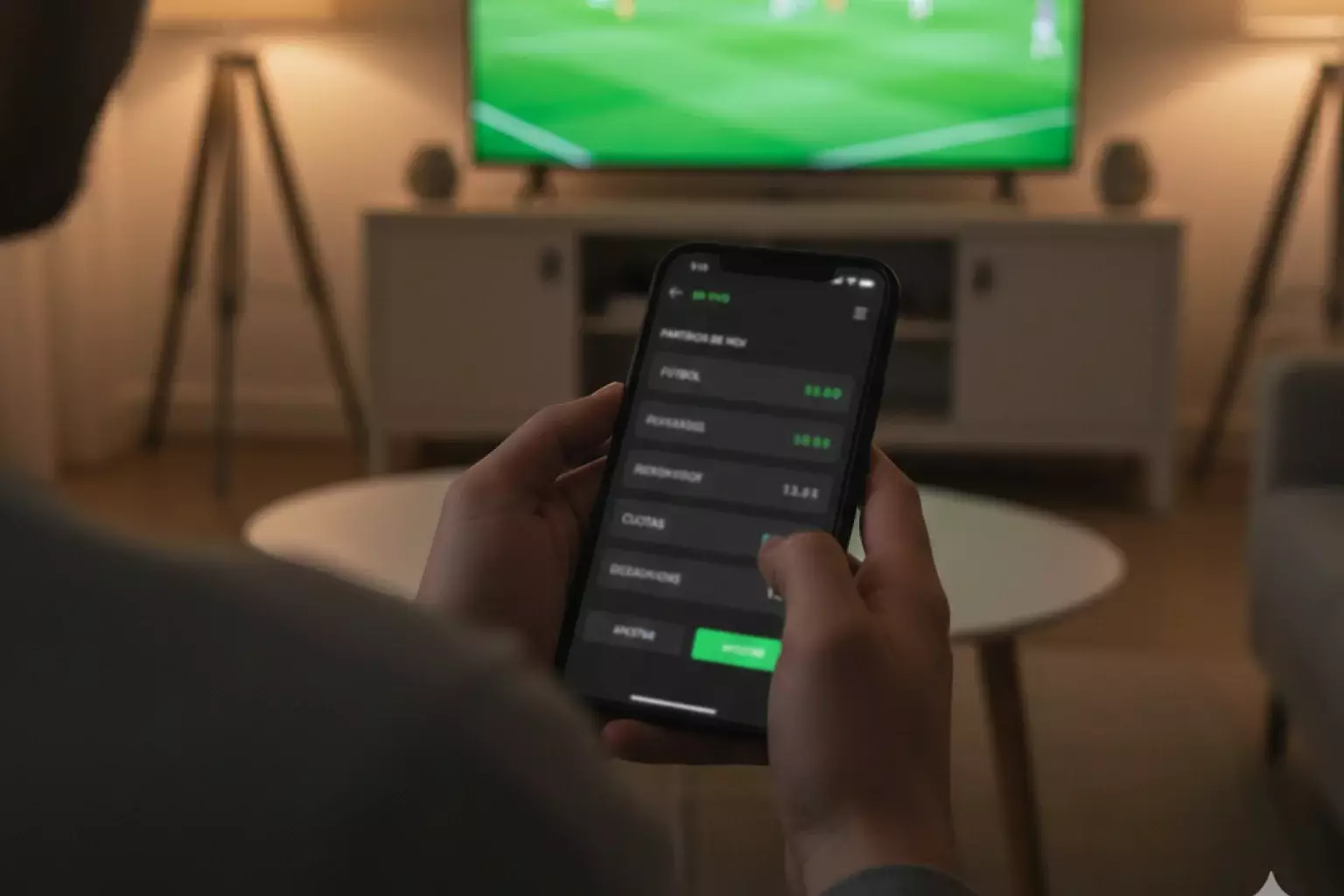 Persona usando smartphone para seguir apuestas en vivo