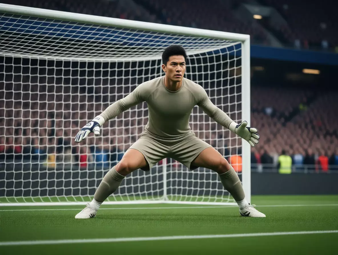 Portero de fútbol preparándose para detener un disparo