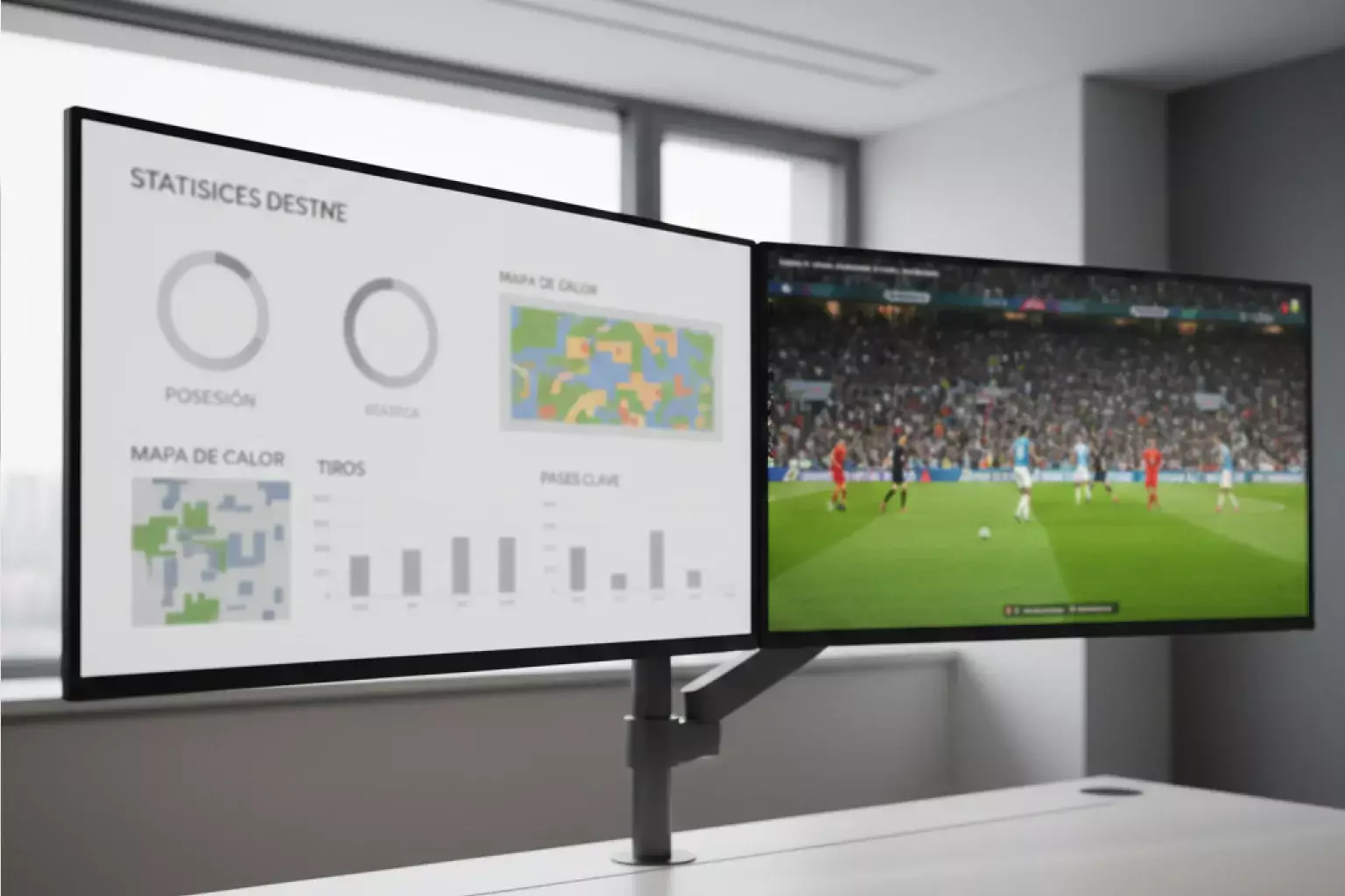 Pantalla de ordenador mostrando estadísticas de partido en tiempo real