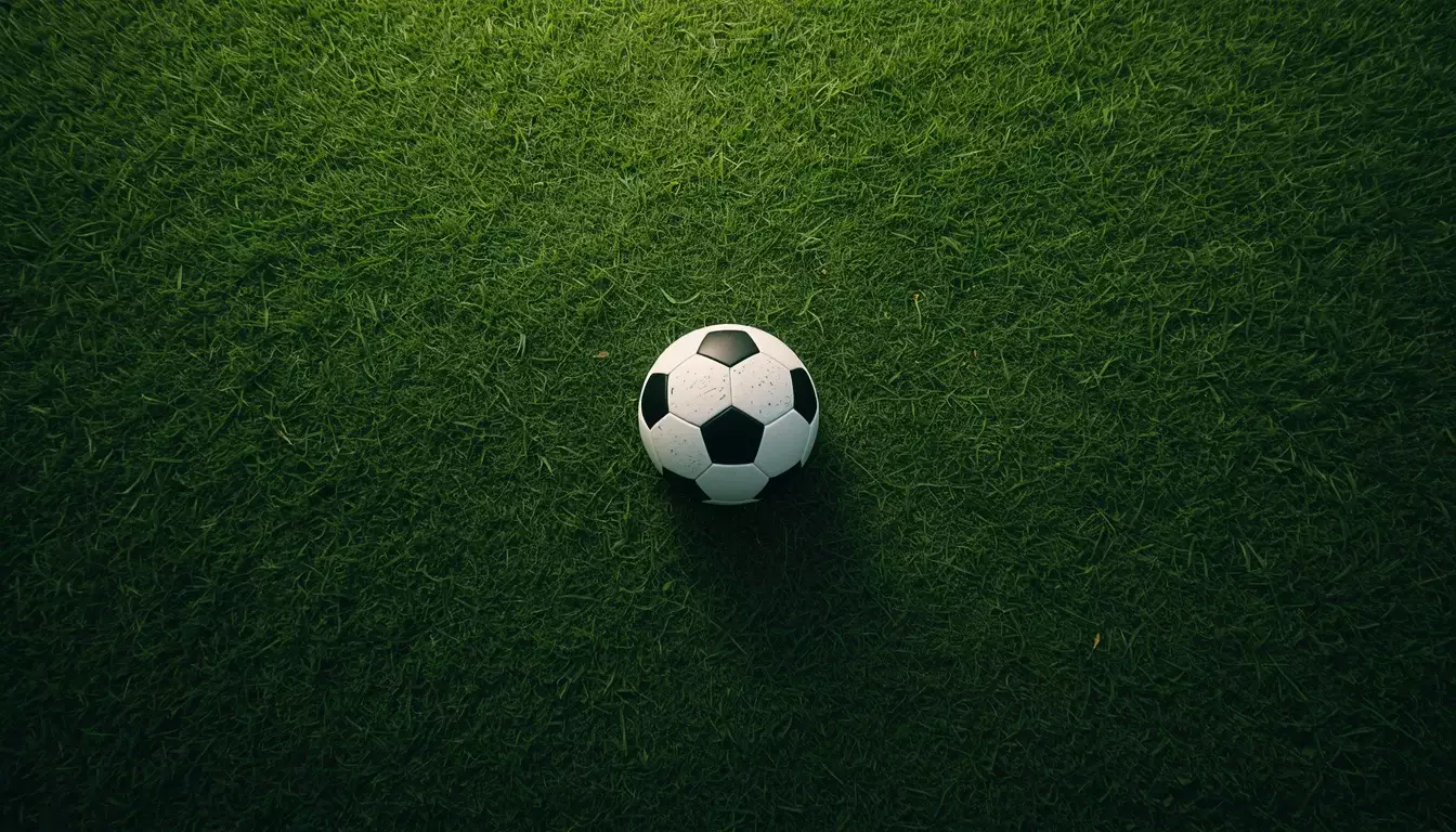 Balón de fútbol sobre césped verde del campo de juego