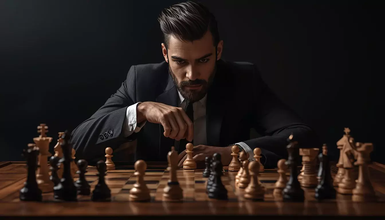 Piezas de ajedrez sobre tablero simbolizando estrategia deportiva