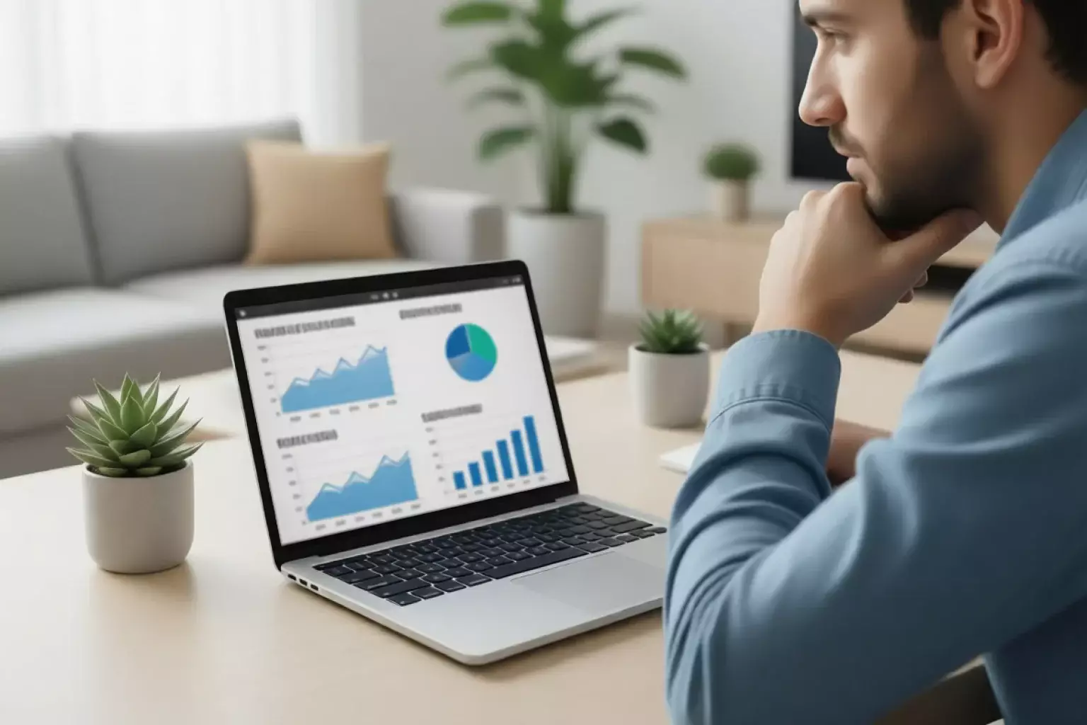 Profesional analizando datos deportivos en oficina moderna