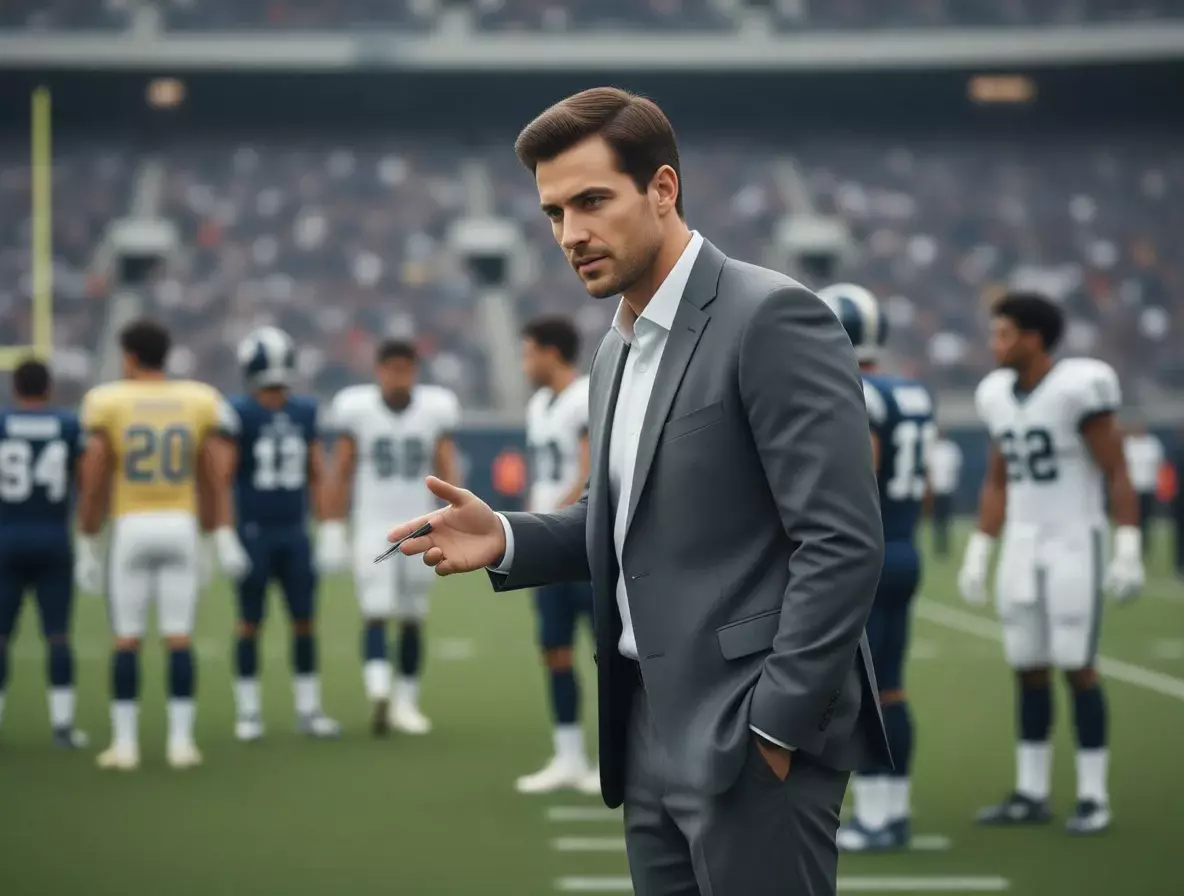 Entrenador de fútbol observando partido desde banquillo