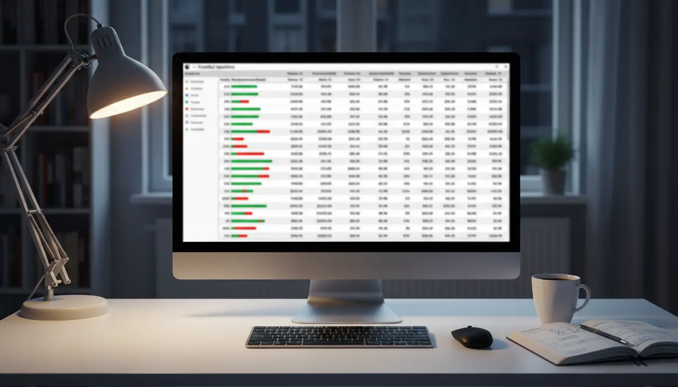 Pantalla de ordenador mostrando tablas de estadísticas de fútbol con gráficos