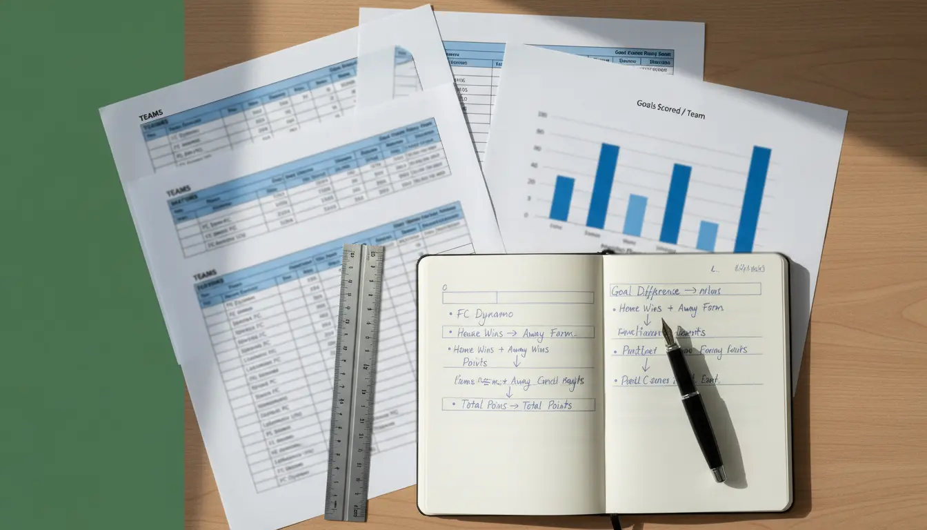 Escritorio con documentos de análisis de fútbol, gráficos impresos y notas manuscritas