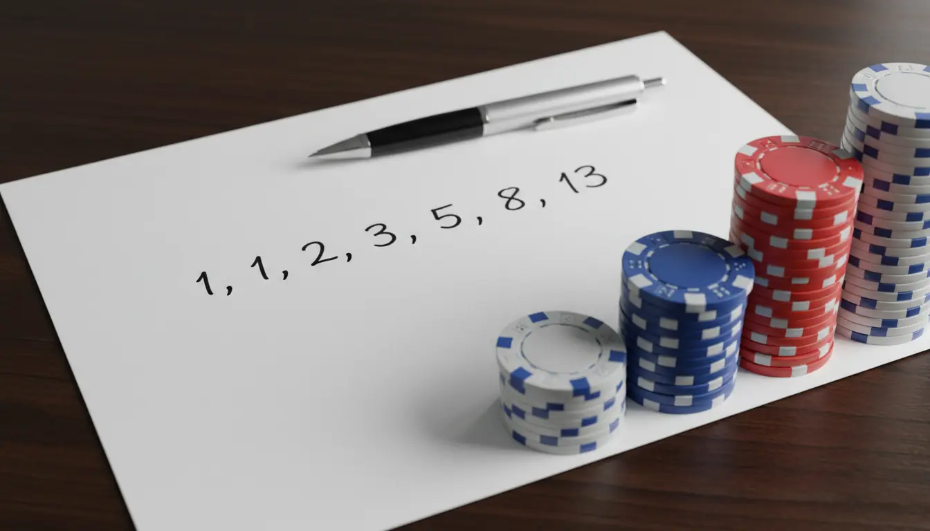 Hoja de papel con una secuencia numérica escrita a mano junto a fichas sobre una mesa